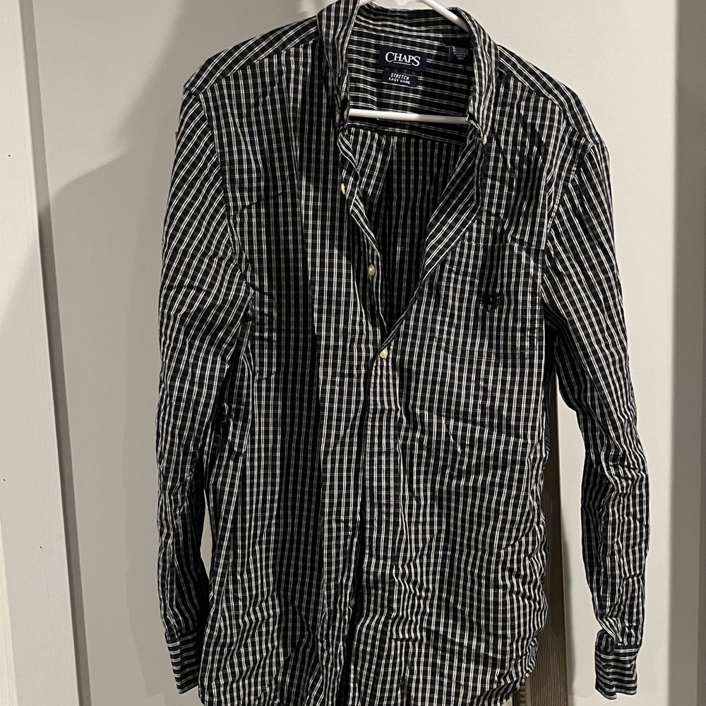 Chaps Men's Black and White Plaid Shirt